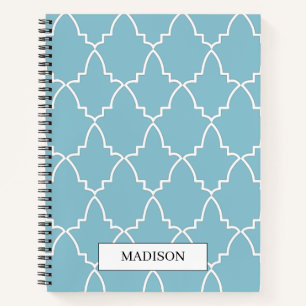 Personalized Light Blue Moroccan Lattice Pattern Notebook