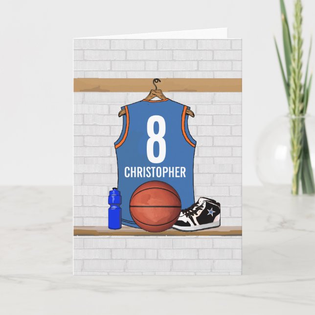 Personalized Light Blue Orange Basketball Jersey Card (Front)