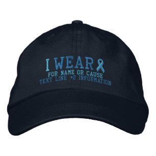 Personalized Light Blue Ribbon Awareness Embroidered Hat