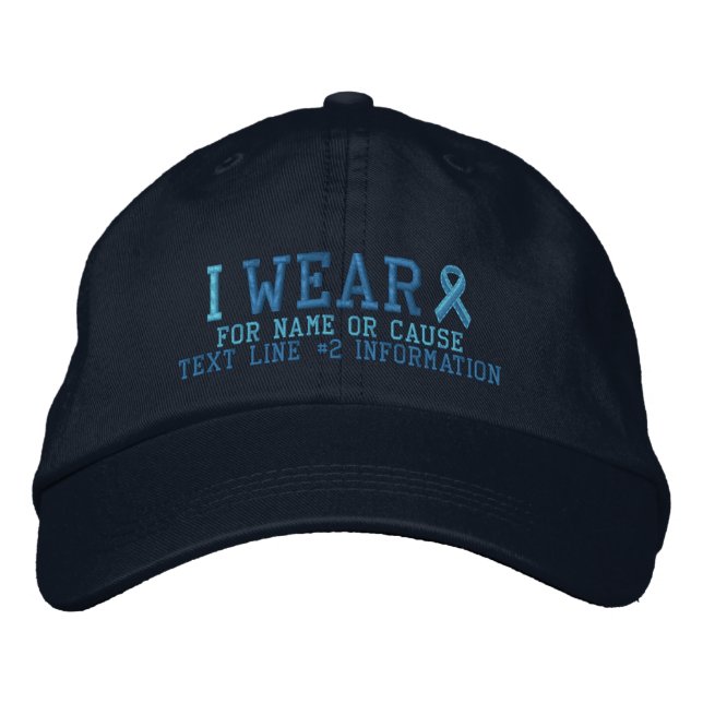 Personalized Light Blue Ribbon Awareness Embroidered Hat (Front)