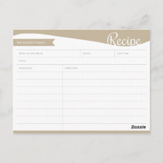 Personalized Light Brown & White Recipe Card