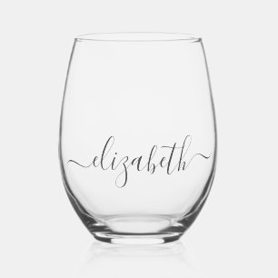 Personalized Light Gray Lines Stemless Wine Glass