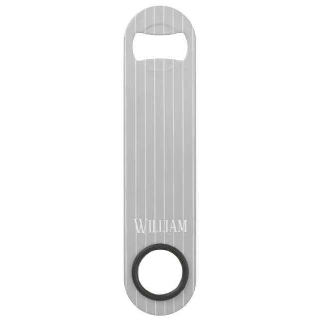 Personalized light gray pinstripes bar key (Front)