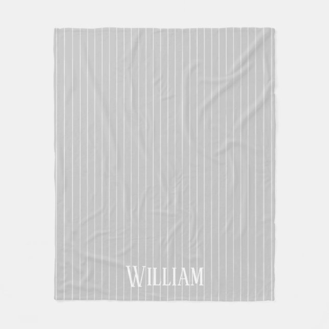 Personalized light gray pinstripes fleece blanket (Front)