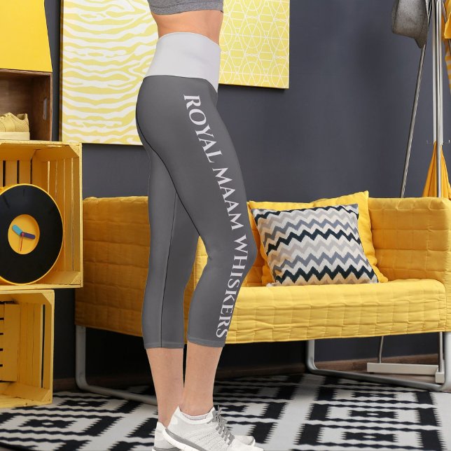 Personalized Light Grey Dark Grey Custom Text Fun Capri Leggings (Creator Uploaded)