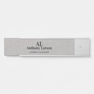 Personalized Light Grey Linen Black Typography Door Sign