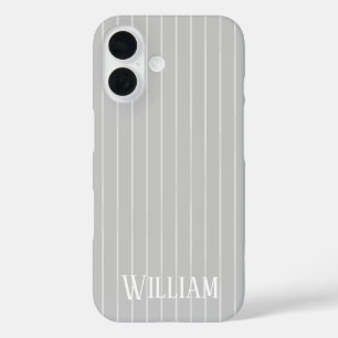 Personalized light grey pinstripes iPhone 16 case