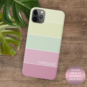 Personalized Light Pink Lime Green Striped Art iPhone 11 Pro Max Case