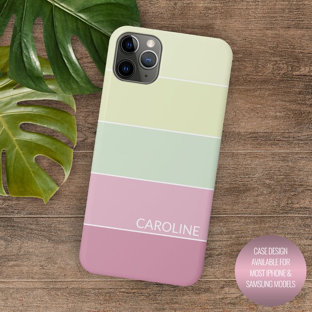 Personalized Light Pink Lime Green Striped Art Case-Mate iPhone Case (Creator Uploaded)