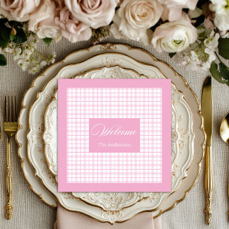 Personalized Light Pink Napkins Classic Plaid Set