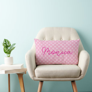 Personalized Light Pink Polka Dot Lumbar Pillow