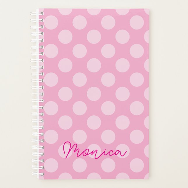 Personalized Light Pink Polka Dot Planner (Front)
