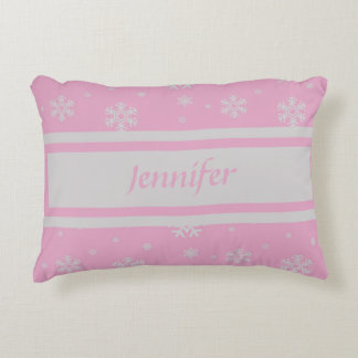 Personalized Light Pink Snowflake Accent Pillow