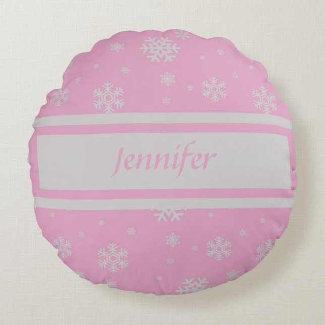 Personalized Light Pink Snowflake Pillow (Front)