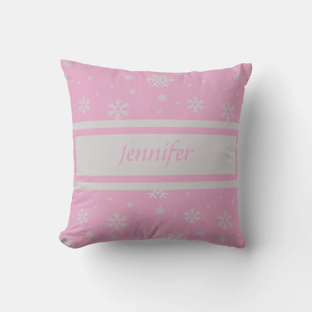 Personalized Light Pink Snowflake Pillow (Front)
