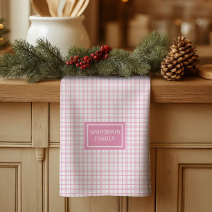 Personalized Light Pink Towel Classic Tartan Look