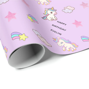 Personalized Light PurpleUnicorn Birthday Wrapping Paper