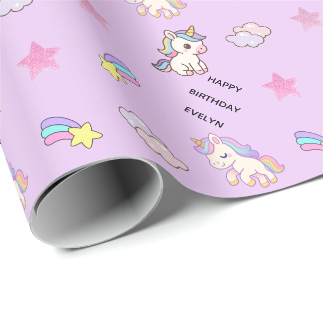 Personalized Light PurpleUnicorn Birthday Wrapping Paper (Roll Corner)