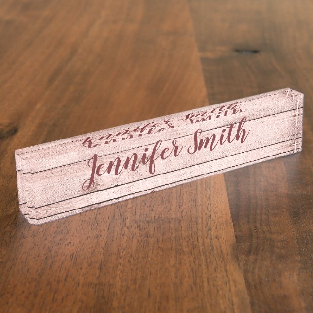 Personalized Light Rose Gold Rustic Wood Photo Nameplate (Side)