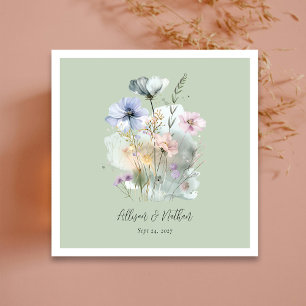 Personalized Light Sage Floral Wedding Napkin