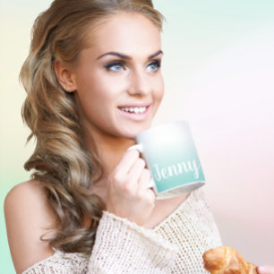 Personalized Light Teal and White Ombre Coffee Mug