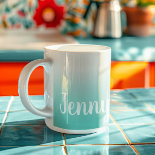 Personalized Light Teal and White Ombre Coffee Mug