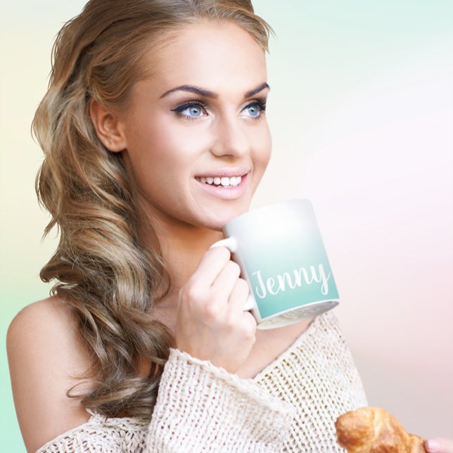 Personalized Light Teal and White Ombre Coffee Mug (Personalized Light Teal Gradient Coffee Mug)