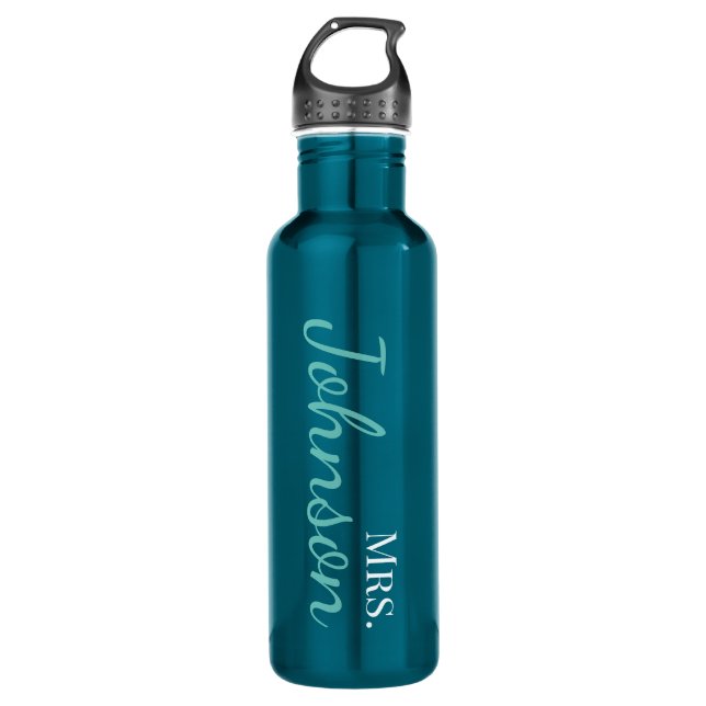 Personalized Light Teal Calligraphy School Teacher 710 Ml Water Bottle (Front)