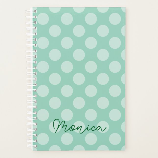 Personalized Light Teal Polka Dot Planner (Front)