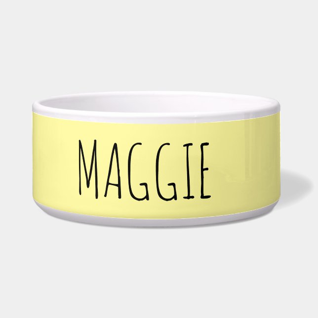 Personalized Light Yellow Ceramic Pet Bowl (Front)