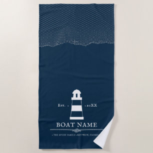 Personalized lighthouse Boat Nautical Blue Beach Towel