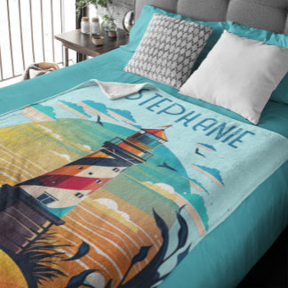 Personalized Lighthouse Glow Fleece Blanket