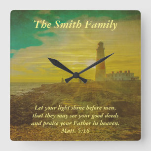 Personalized Lighthouse Sunset Bible Verse Clock