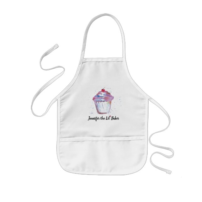 Personalized Lil' Baker Watercolor Cupcake Kids Apron (Front)