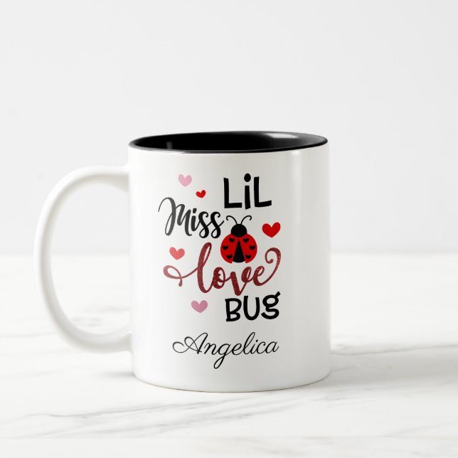 Personalized Lil Miss Love Bug Two-Tone Coffee Mug (Left)