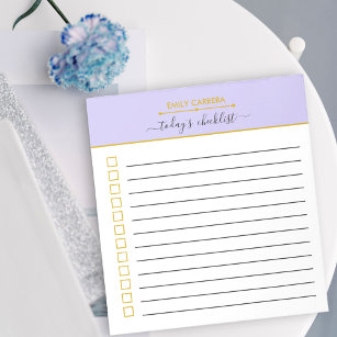 Personalized Lilac and Gold To Do List Checklist Notepad
