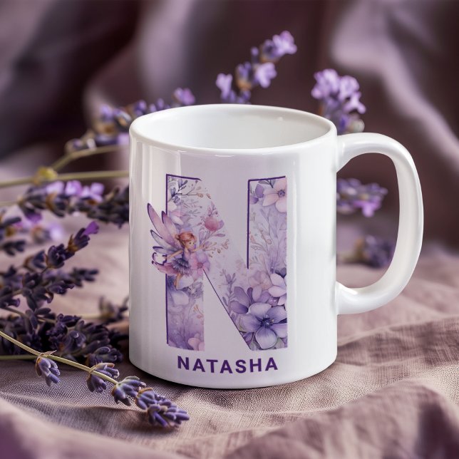 Personalized Lilac Fairy Monogram N Coffee Mug (Personalized Lilac Fairy Monogram N Coffee Mug)