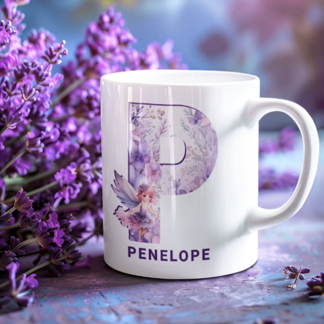 Personalized Lilac Fairy Monogram P Coffee Mug (Personalized Lilac Fairy Monogram P Coffee Mug)