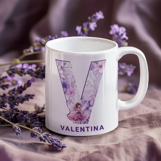 Personalized Lilac Fairy Monogram V Coffee Mug (Personalized Lilac Fairy Monogram V Coffee Mug)