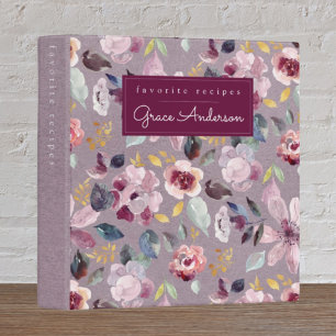 Personalized Lilac Floral Pattern Recipe Binder