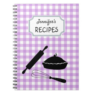 Personalized Lilac Gingham Plaid Pattern Recipe Notebook