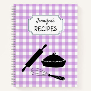 Personalized Lilac Gingham Plaid Pattern Recipe  Notebook