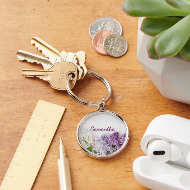 Personalized Lilac Keychain | Spring Name Keychain (Desk)