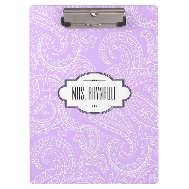 Personalized Lilac Paisley Clipboard (Front)
