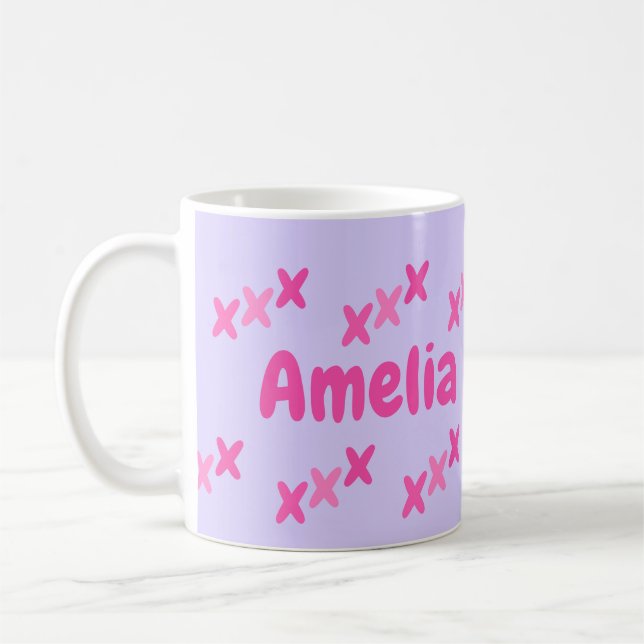 Personalized Lilac Pink Kisses Coffee Mug (Left)