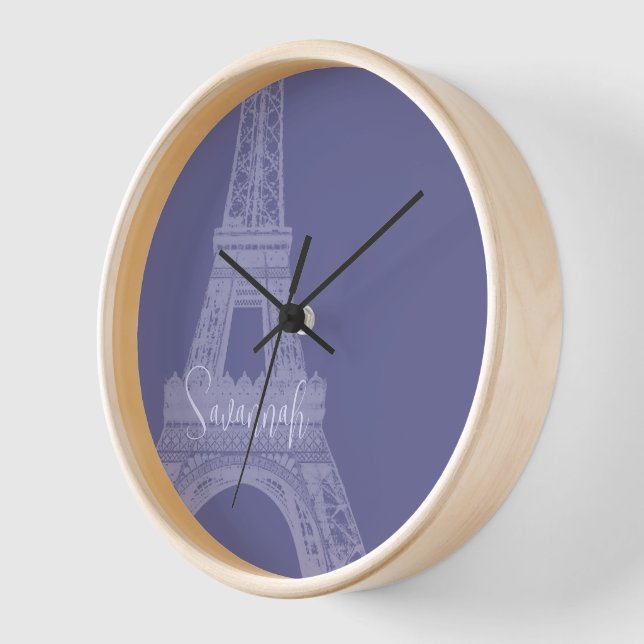 Personalized Lilac Purple Eiffel Tower Clock (Angle)
