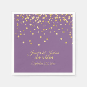 Personalized Lilac Purple Gold Confetti Wedding Napkin