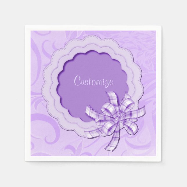 Personalized Lilac Scalloped Frame Napkins (Front)