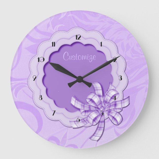 Personalized Lilac Scalloped Frame Wall Clock (Front)