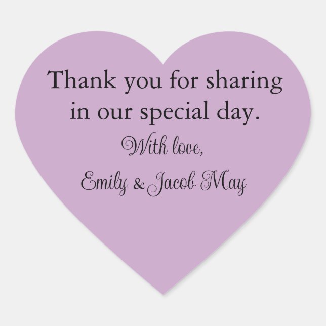 Personalized Lilac Wedding Heart Sticker (Front)